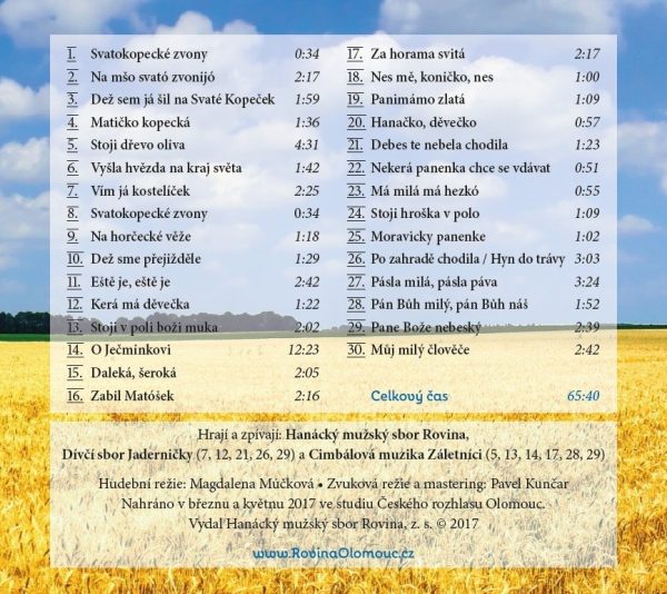 Hanácký mužský sbor Rovina: Dež sem já šil na Svaté Kopeček (CD) - Image 5
